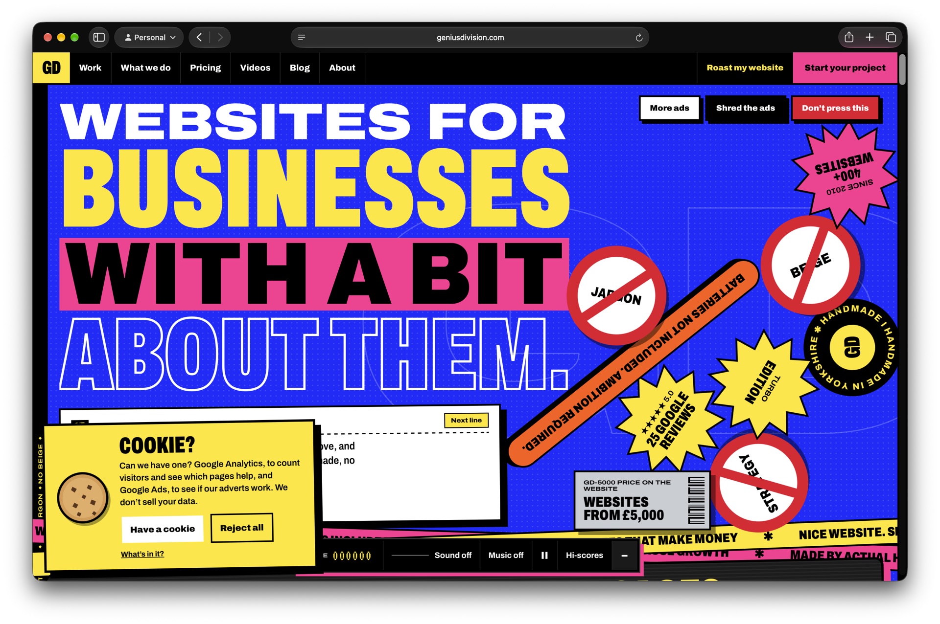 Screenshot of new Genius Division website